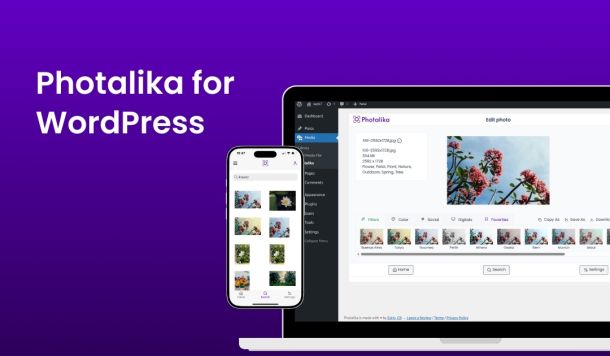 Photalika for WordPress, dashboard in a computer and mobile app.